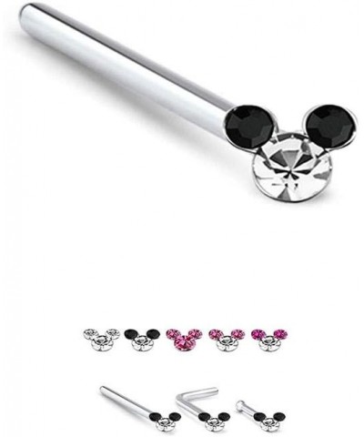 925 Sterling Silver Nose Ring Mickey Mouse 22G Clear/Clear - L Bend $9.00 Body Jewelry