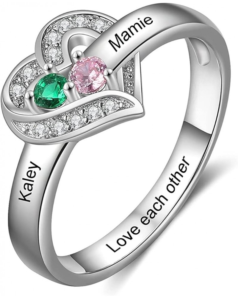 Valentine's Day Gifts for Her Women Mom Personalized Mother Ring with Birthstones and Names 18K White Gold Filled 925 Solid S...