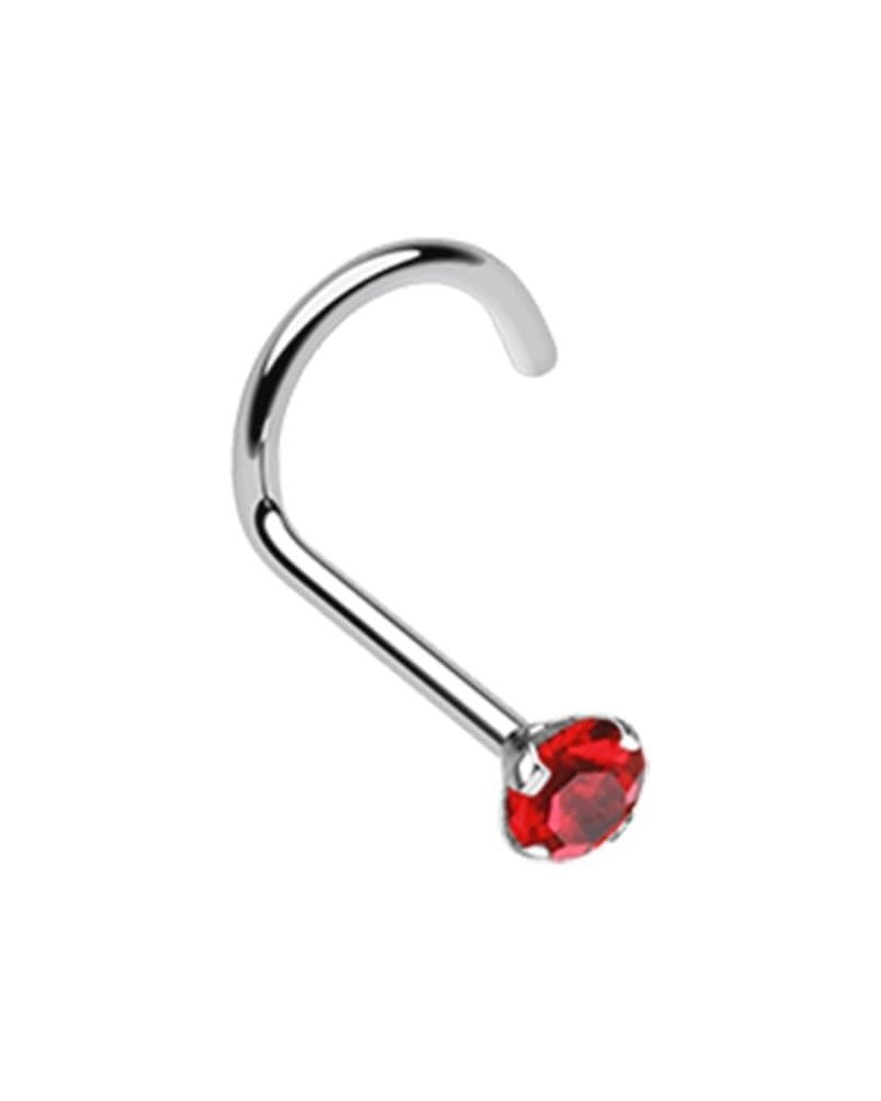 Prong Set Gem Top 316L Surgical Steel Nose Screw Ring (Sold Individually) 20 GA, 7mm, Ball 2mm, Red $10.19 Body Jewelry