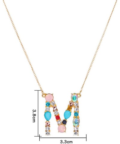 Large Initial Necklace for Girls Women in Colorful Rhinestone Silver Gold Plated 26 Letters Alphabet Pendant A-Z, 20"+2 Gold-...