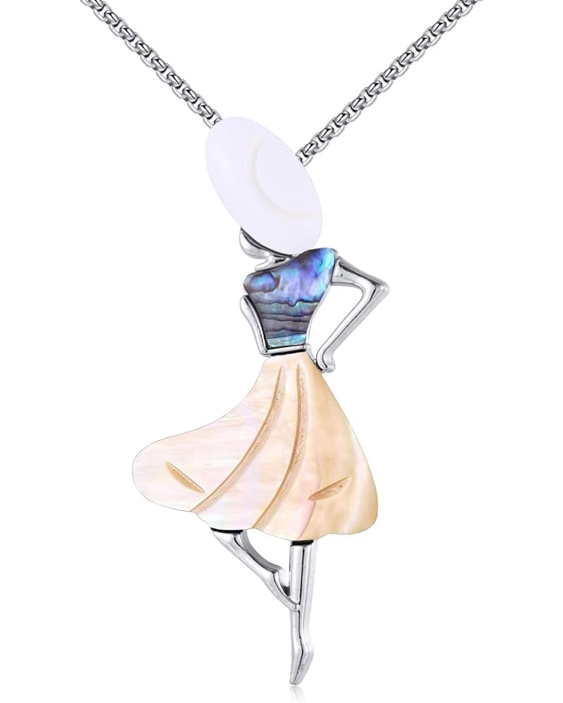 Elegant Dance Necklace Abalone Shell Long Pendant Dancing Ballerina Dancer Ballet Necklace Abalone Shell Jewelry Birthday Rec...