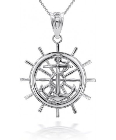 Anchor engulfed With Ship Wheel 3D Charm Necklace Pendant With Chain Real Solid 10Kt Gold 10K White Gold 18.0 Inches $109.19 ...