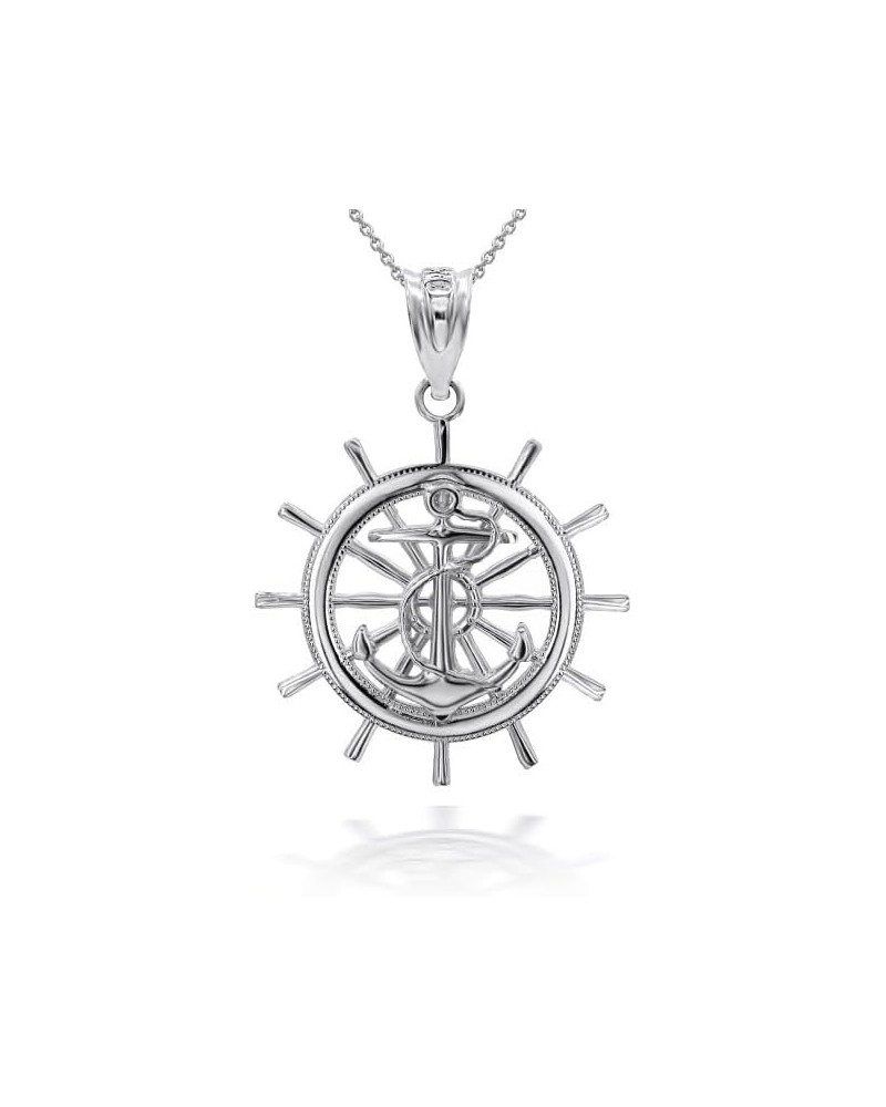 Anchor engulfed With Ship Wheel 3D Charm Necklace Pendant With Chain Real Solid 10Kt Gold 10K White Gold 18.0 Inches $109.19 ...