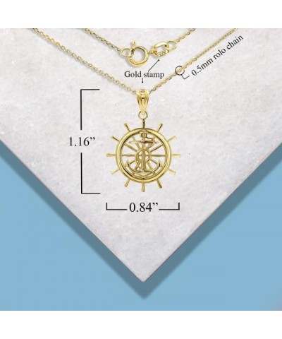 Anchor engulfed With Ship Wheel 3D Charm Necklace Pendant With Chain Real Solid 10Kt Gold 10K White Gold 18.0 Inches $109.19 ...