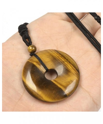 Peace Donut Healing Crystal 40mm Circle Coin Shaped Stone Pendant Adjustable Braided Cord Necklace 28 Inch Golden Tiger Eye $...