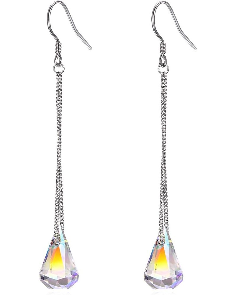 925 Sterling Silver Teardrop Drop Dangle Earrings with Aurora Borealis Austrian Crystals Aurora Borealis Raindrop $16.63 Earr...