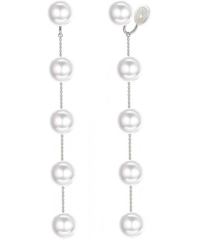 925 Sterling Silver 14mm White Round Pearl Drop Earrings for Women Fashion Dangle Hoop Earrings for Wedding Minimalist Jewelr...