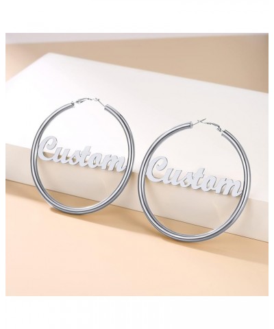 Name Earrings Personalized For Women, Gold Custom Name Plate Hoop Earrings, Dangle Earrings Studs with Names for Mother Girlf...