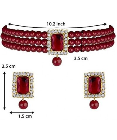 Gold Plated Kundan Jewelry Necklace With Earring Set For Women Maroon 4 $13.33 Jewelry Sets