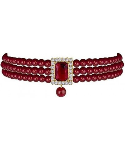 Gold Plated Kundan Jewelry Necklace With Earring Set For Women Maroon 4 $13.33 Jewelry Sets