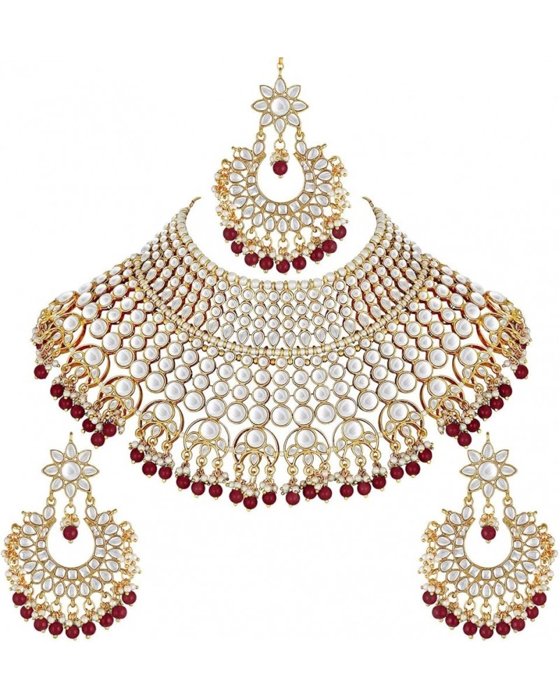 Indian Ethnic Wedding Wear Necklace Set Maroon 1 $23.97 Jewelry Sets