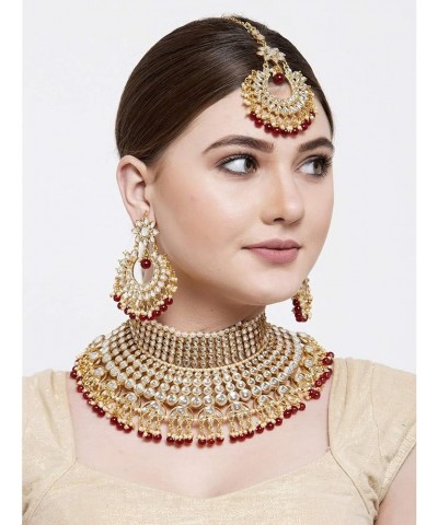 Indian Ethnic Wedding Wear Necklace Set Maroon 1 $23.97 Jewelry Sets