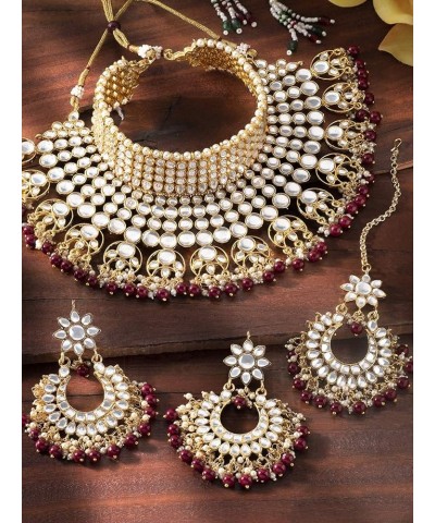 Indian Ethnic Wedding Wear Necklace Set Maroon 1 $23.97 Jewelry Sets