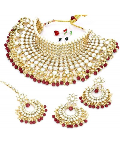 Indian Ethnic Wedding Wear Necklace Set Maroon 1 $23.97 Jewelry Sets