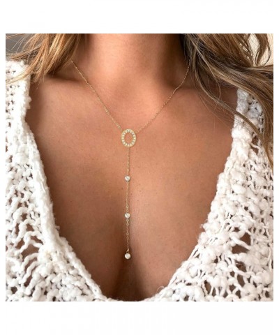 Initial Necklaces for Women Dainty 14K Gold Plated Long Necklace Trendy Letter Lariat Necklaces Simple Alphabet Pendant CZ Be...