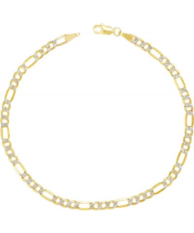 14k Yellow Gold 3.5mm Figaro Chain Link Diamond Cut Pave Two Tone Bracelet or Anklet, Womens Jewelry Lobster Clasp 7" 7.5" 8"...