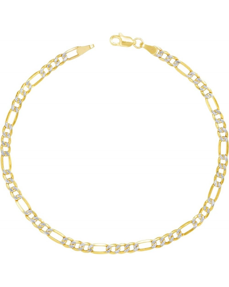 14k Yellow Gold 3.5mm Figaro Chain Link Diamond Cut Pave Two Tone Bracelet or Anklet, Womens Jewelry Lobster Clasp 7" 7.5" 8"...