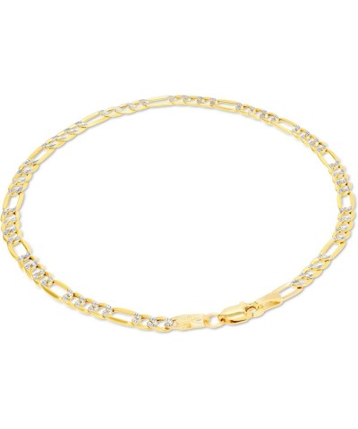 14k Yellow Gold 3.5mm Figaro Chain Link Diamond Cut Pave Two Tone Bracelet or Anklet, Womens Jewelry Lobster Clasp 7" 7.5" 8"...