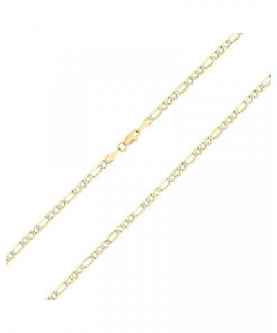 14k Yellow Gold 3.5mm Figaro Chain Link Diamond Cut Pave Two Tone Bracelet or Anklet, Womens Jewelry Lobster Clasp 7" 7.5" 8"...