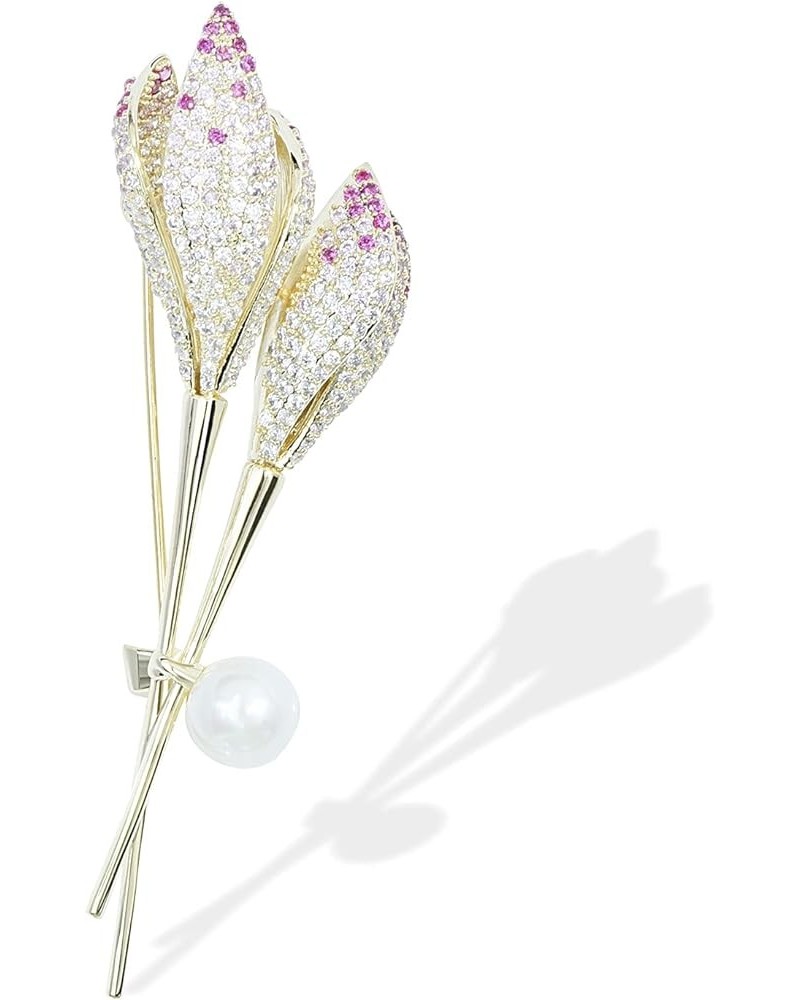 Crystal Tulip Flower Pin Brooch Rhinestone Lily Floral Jewelry Suit Breastpin for Women Bridal Gold Tulip $9.68 Brooches & Pins