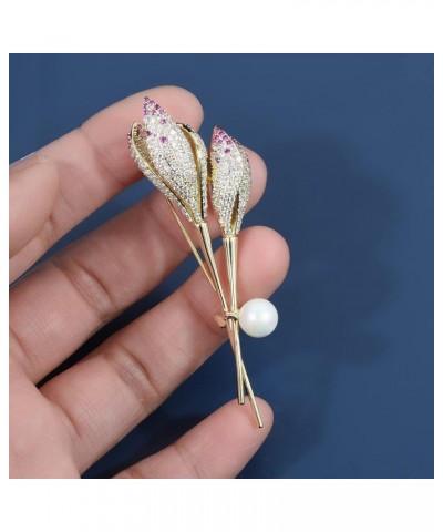 Crystal Tulip Flower Pin Brooch Rhinestone Lily Floral Jewelry Suit Breastpin for Women Bridal Gold Tulip $9.68 Brooches & Pins