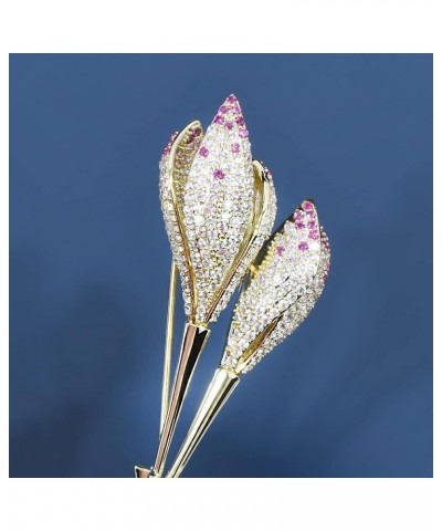 Crystal Tulip Flower Pin Brooch Rhinestone Lily Floral Jewelry Suit Breastpin for Women Bridal Gold Tulip $9.68 Brooches & Pins