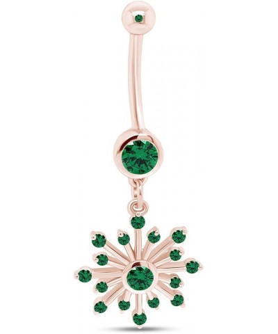 Snowflake Belly Button Navel Ring in 14K Gold Over Sterling Silver Rose Gold Over : Simulated Emerald $24.90 Rings