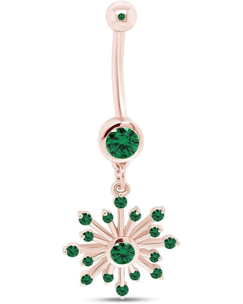 Snowflake Belly Button Navel Ring in 14K Gold Over Sterling Silver Rose Gold Over : Simulated Emerald $24.90 Rings