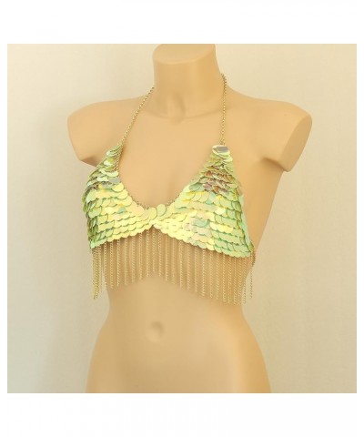 Color Sequin Body Chain Jewelry For Women Sexy Bikini Bra Top Chain Harness Bra Tassels Light green color $18.19 Body Jewelry