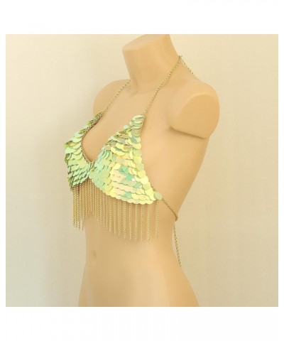 Color Sequin Body Chain Jewelry For Women Sexy Bikini Bra Top Chain Harness Bra Tassels Light green color $18.19 Body Jewelry