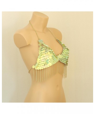 Color Sequin Body Chain Jewelry For Women Sexy Bikini Bra Top Chain Harness Bra Tassels Light green color $18.19 Body Jewelry