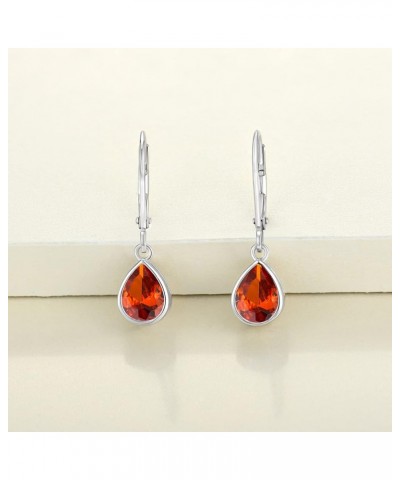 Women's Solitaire Dangle Drop Earrings Sterling Silver Teardrop Leverback Earrings Gemstones Jewelry Gifts 01-garnet-Jan $25....