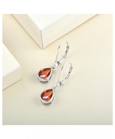 Women's Solitaire Dangle Drop Earrings Sterling Silver Teardrop Leverback Earrings Gemstones Jewelry Gifts 01-garnet-Jan $25....