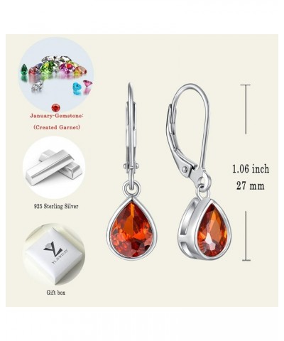 Women's Solitaire Dangle Drop Earrings Sterling Silver Teardrop Leverback Earrings Gemstones Jewelry Gifts 01-garnet-Jan $25....