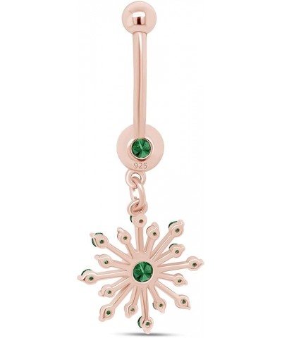 Snowflake Belly Button Navel Ring in 14K Gold Over Sterling Silver Rose Gold Over : Simulated Emerald $24.90 Rings