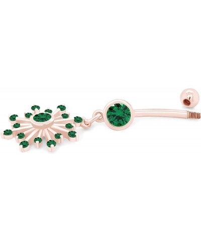 Snowflake Belly Button Navel Ring in 14K Gold Over Sterling Silver Rose Gold Over : Simulated Emerald $24.90 Rings