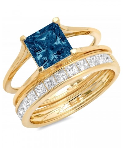 3.5 ct Princess Cut Solitaire Natural London Blue Topaz Designer Engagement Bridal Sliding Ring Band Set 18K Yellow Gold $284...