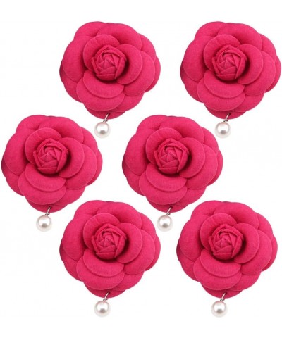 6PCS Fabric Camellia Flower Brooch Pins for Women Fashion Brooch Pins Pearl Tassel Corsage Jewelry Brooches Gifts Rose Red $9...