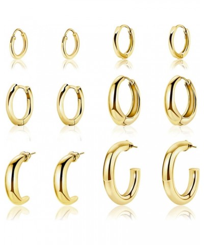 12/9/6 Pairs Chunky Thick & Small Tiny Gold Hoop Earrings Set for Women,Huggie Earrings Multipack 14K Gold Plated Hypoallerge...