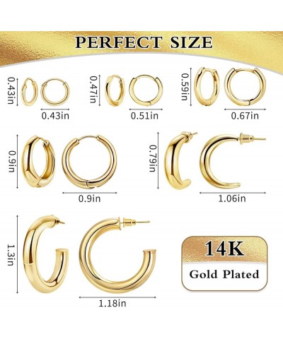 12/9/6 Pairs Chunky Thick & Small Tiny Gold Hoop Earrings Set for Women,Huggie Earrings Multipack 14K Gold Plated Hypoallerge...