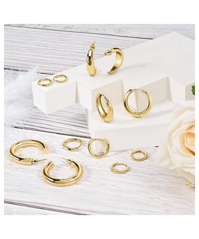 12/9/6 Pairs Chunky Thick & Small Tiny Gold Hoop Earrings Set for Women,Huggie Earrings Multipack 14K Gold Plated Hypoallerge...