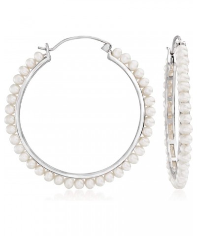 3.5-4mm Cultured Pearl Hoop Earrings in Sterling Silver $67.76 Earrings