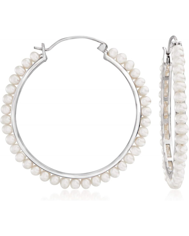 3.5-4mm Cultured Pearl Hoop Earrings in Sterling Silver $67.76 Earrings