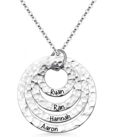 Personalized Engraved Hammered Layer Circle Necklace Pure Silver Engraved Family Necklace 925 Sterling Silver for Her Women 2...