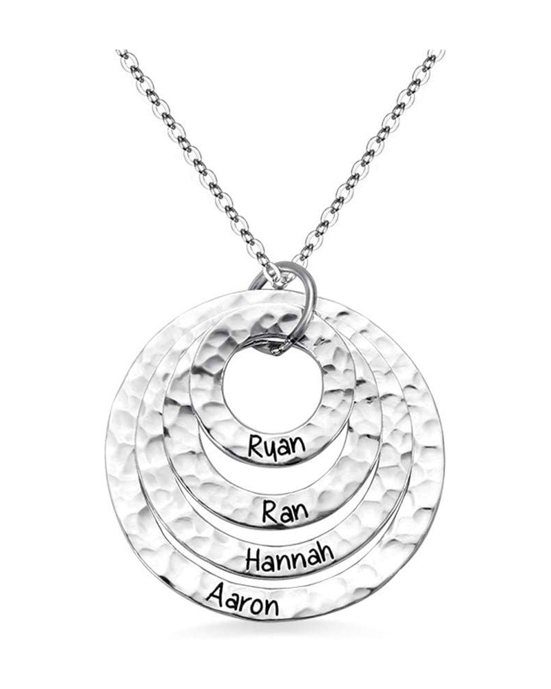 Personalized Engraved Hammered Layer Circle Necklace Pure Silver Engraved Family Necklace 925 Sterling Silver for Her Women 2...