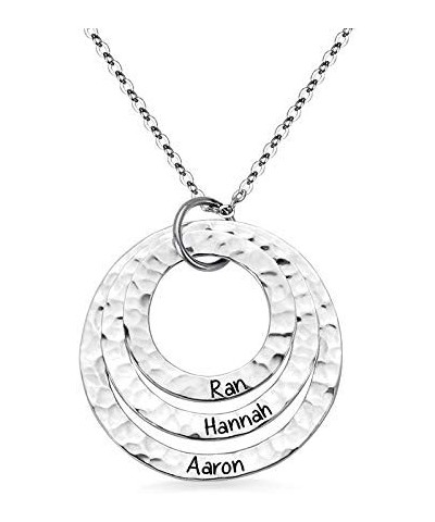 Personalized Engraved Hammered Layer Circle Necklace Pure Silver Engraved Family Necklace 925 Sterling Silver for Her Women 2...