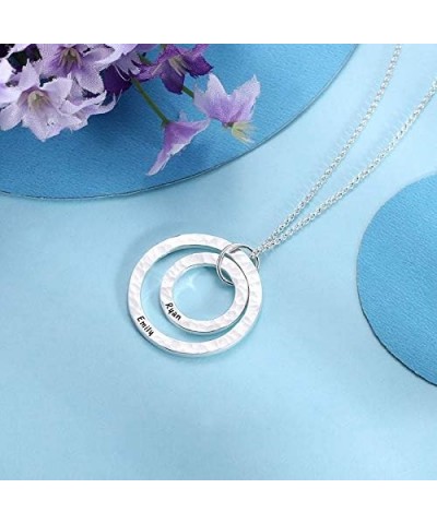 Personalized Engraved Hammered Layer Circle Necklace Pure Silver Engraved Family Necklace 925 Sterling Silver for Her Women 2...