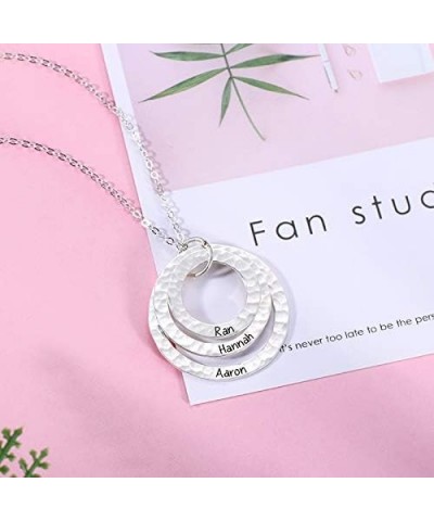 Personalized Engraved Hammered Layer Circle Necklace Pure Silver Engraved Family Necklace 925 Sterling Silver for Her Women 2...