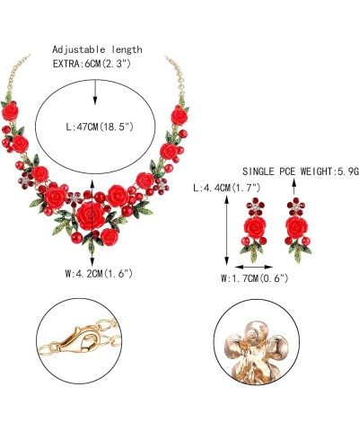 Women's Austrian Crystal Simulated Pearl Rose Flower Leaf Necklace Pierced Earrings Set Earrings+Necklace_Red Gold-Tone $17.9...