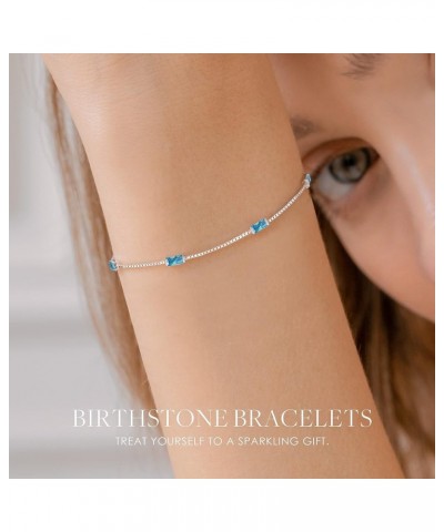 Birthstone Bracelets for Women Girl, 925 Sterling Silver Dainty Simple Women Charm Link Bracelet, Birthday Anniversary Valent...